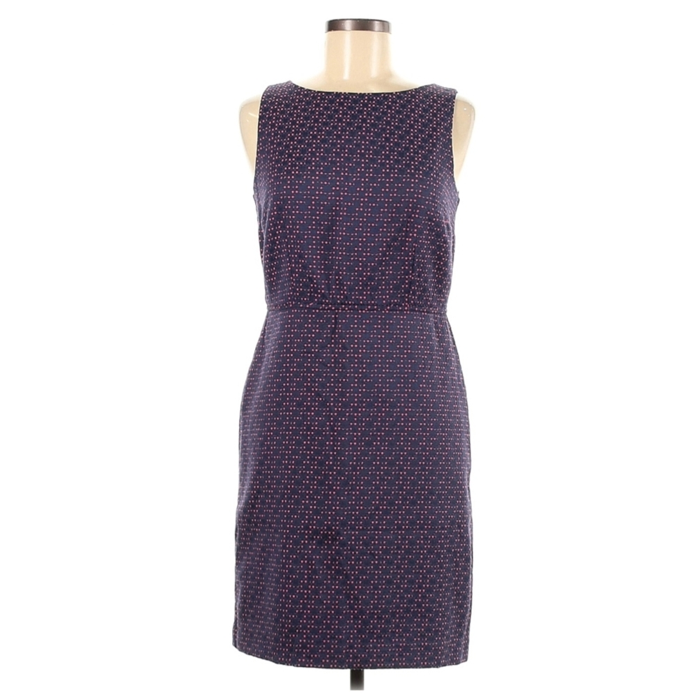 Loft Cotton Bateau Neck Sleeveless Sheath Knee Length Dress Purple Blue Medium